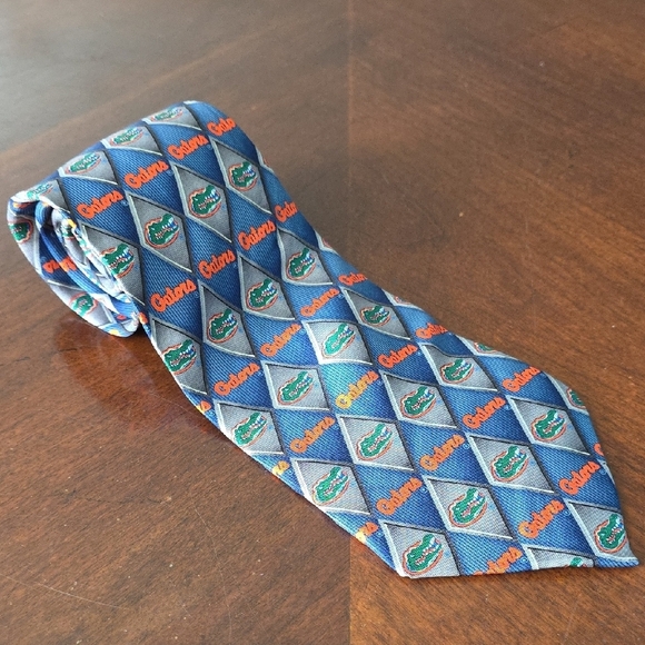 (J28) Eagle Blue Gators Patterned Men's Tie - Picture 1 of 3
